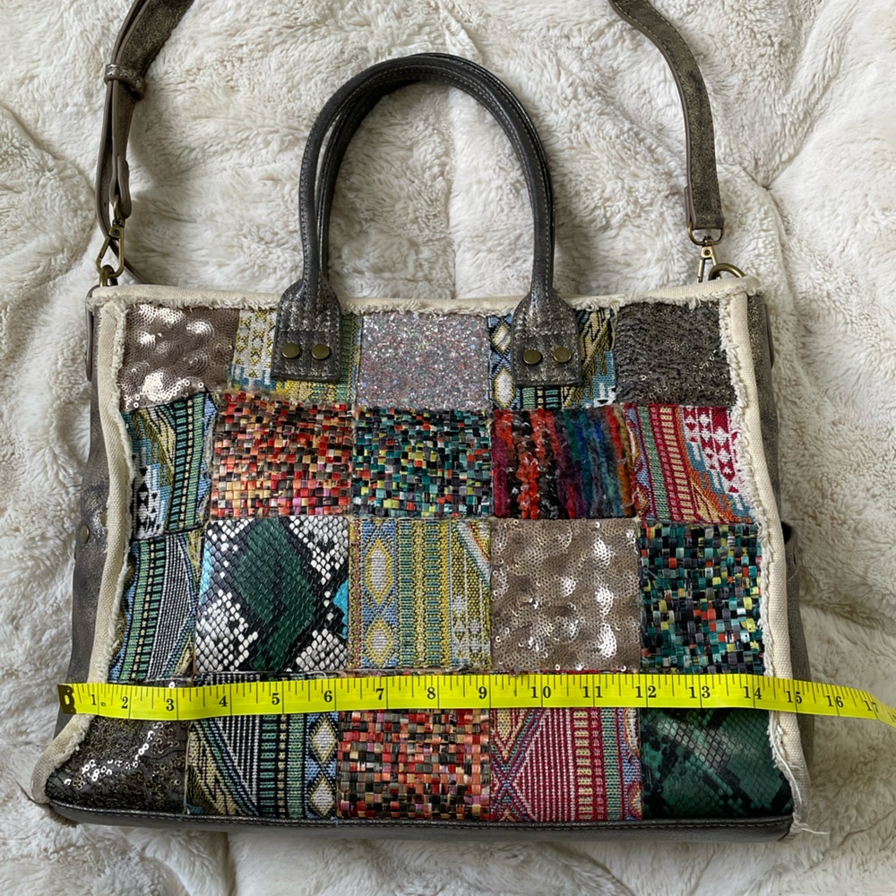 Antik Kraft Square Patchwork & Metallic Bag From … - image 6